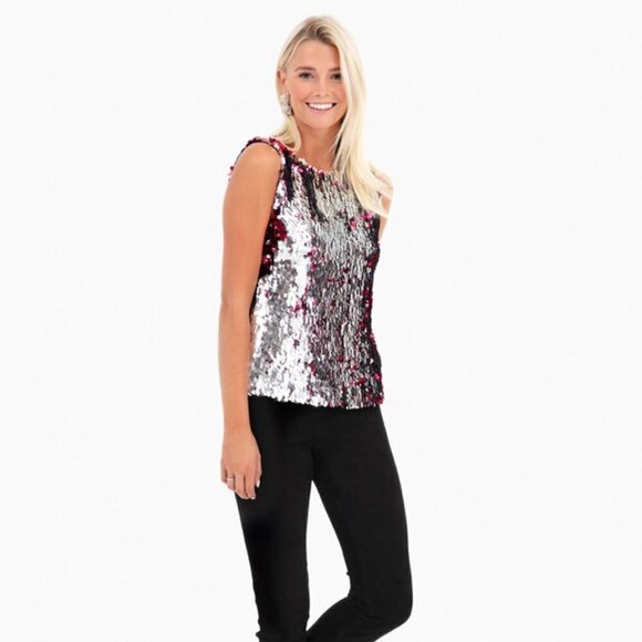 New Tanya Taylor Two Tone Sequin Gabby Top In Hot Pink NWT Size M - Picture 8 of 17